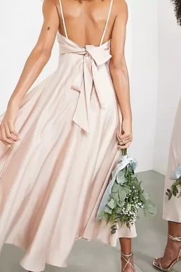 ASOS EDITION satin midi dress with tie back in blush