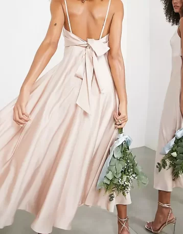 ASOS EDITION satin midi dress with tie back in blush