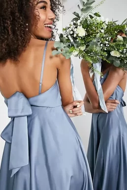 ASOS EDITION satin midi dress with tie back in dusky blue