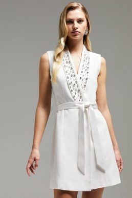 Coast Norman Hartnell Embellished Tuxedo Dress Ivory