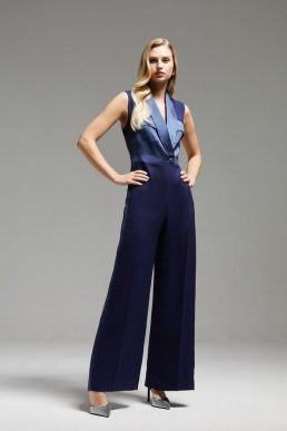 Coast Norman Hartnell Premium Satin Seamed Jumpsuit Grey Blue