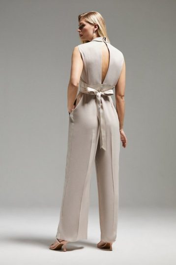 Coast Norman Hartnell Premium Satin Seamed Jumpsuit Silver