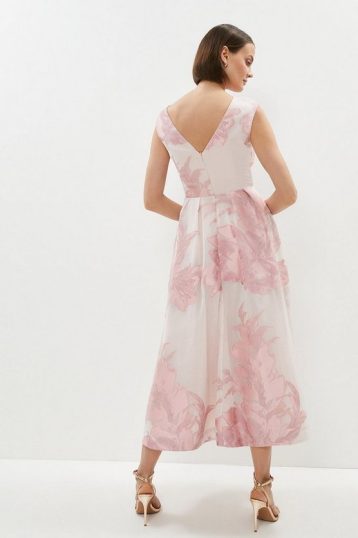 Coast Premium Placement Jacquard Midaxi Dress Pale Pink Blush White