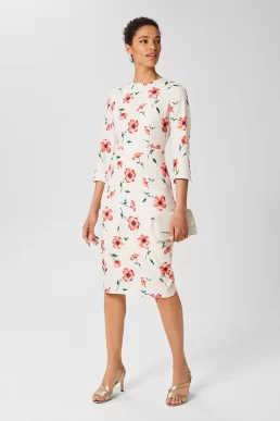 Hobbs Aleena Floral Shift Dress Cream Red Multi