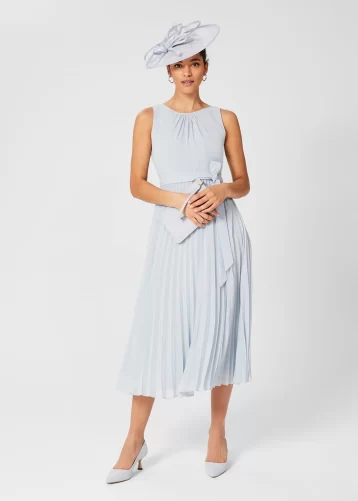 Hobbs Blythe Pleated Fit And Flare Dress Celeste Light Blue