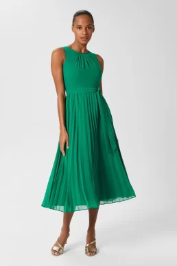 Hobbs Blythe Pleated Fit And Flare Dress Green