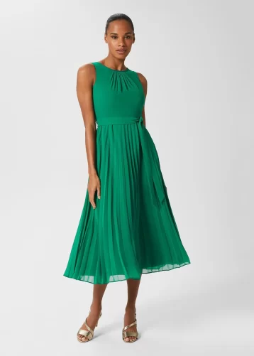 Hobbs Blythe Pleated Fit And Flare Dress Green