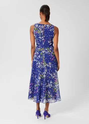 Hobbs Carly Floral Fit and Flare Dress Blue Multi yellow