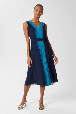 Hobbs Lila V Neck Midi Dress Navy Blue