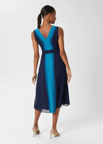 Hobbs Lila V Neck Midi Dress Navy Blue