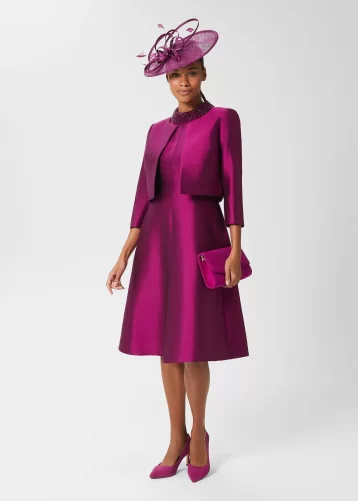 Hobbs Marcella Silk Blend Beaded Dress Berry Purple Pink