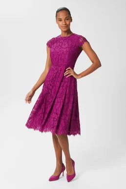 Hobbs ROSALEEN LACE Shift Dress Berry Purple Pink