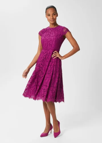 Hobbs ROSALEEN LACE Shift Dress Berry Purple Pink