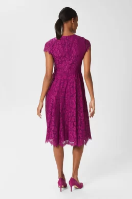 Hobbs ROSALEEN LACE Shift Dress Berry Purple Pink