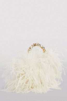 L'ALINGI Ostrich Feather Pouch Clutch Bag White