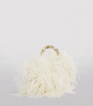 L'ALINGI Ostrich Feather Pouch Clutch Bag White