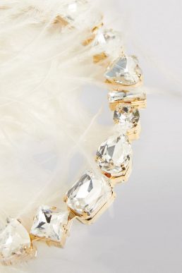 L'ALINGI Ostrich Feather Pouch Clutch Bag White