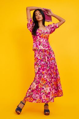 Monsoon Bethany floral maxi skirt in sustainable viscose pink multi