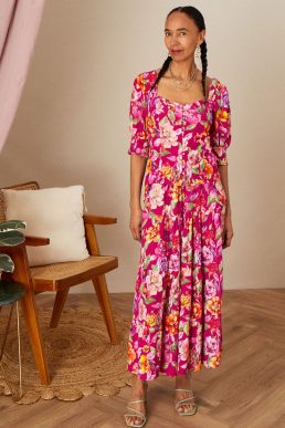 Monsoon Bethany floral maxi skirt in sustainable viscose pink multi