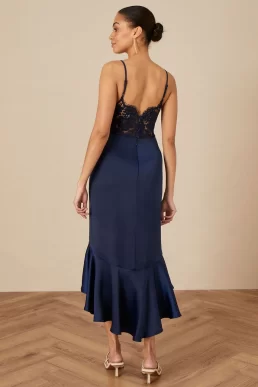 Monsoon Faye frill maxi dress navy blue