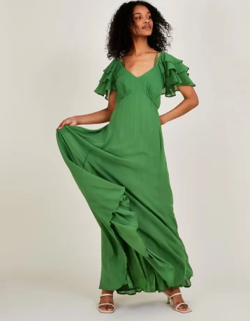 Monsoon Gracie frill maxi dress green