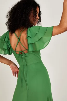 Monsoon Gracie frill maxi dress green