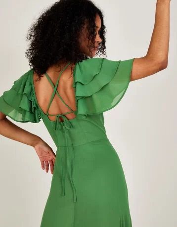 Monsoon Gracie frill maxi dress green