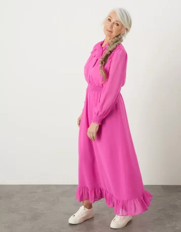 Monsoon Peggy shirred midi dress pink