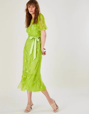 Monsoon Sofia embellished midi dress bright green