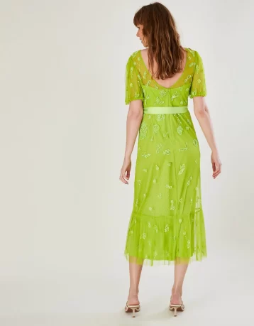 Monsoon Sofia embellished midi dress bright green