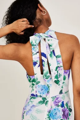 Monsoon Vivienna halter midi dress in sustainable viscose ivory purple