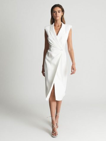 Reiss Cecile Tux Bodycon Midi Dress White