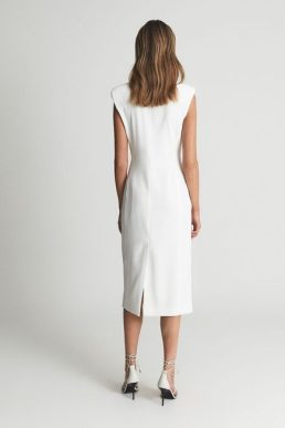 Reiss Cecile Tux Bodycon Midi Dress White