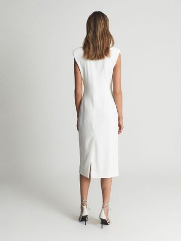 Reiss Cecile Tux Bodycon Midi Dress White