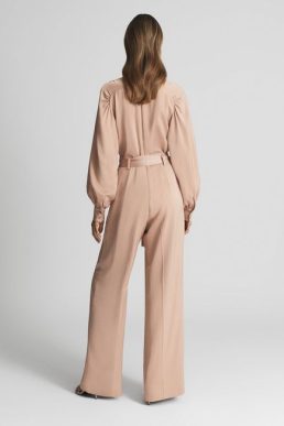 Reiss Elsa Long Sleeve Wide Leg Jumpsuit Pink Nude