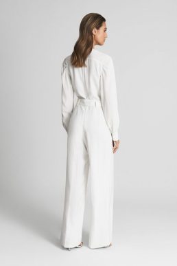 Reiss Elsa Long Sleeve Wide Leg Jumpsuit White