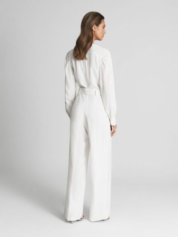 Reiss Elsa Long Sleeve Wide Leg Jumpsuit White