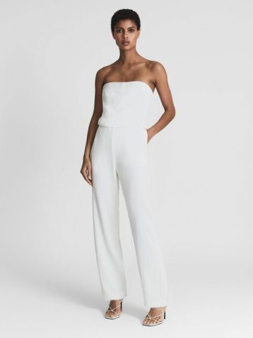 Reiss Janine Bandeau Wide Leg Jumpsuit White