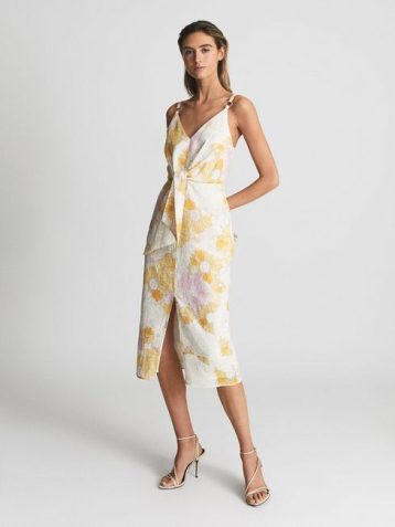 Reiss Kay Print Tie Front Printed Dress Yellow White