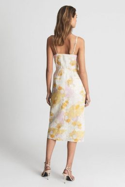 Reiss Kay Print Tie Front Printed Dress Yellow White