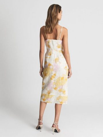 Reiss Kay Print Tie Front Printed Dress Yellow White