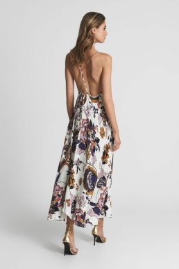Reiss Mabel Print Plunge Neck Maxi Dress White Multi