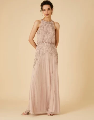 Monsoon Embellished maxi dress in recycled polyester pink