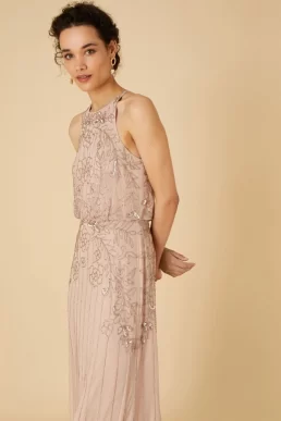 Monsoon Embellished maxi dress in recycled polyester pink