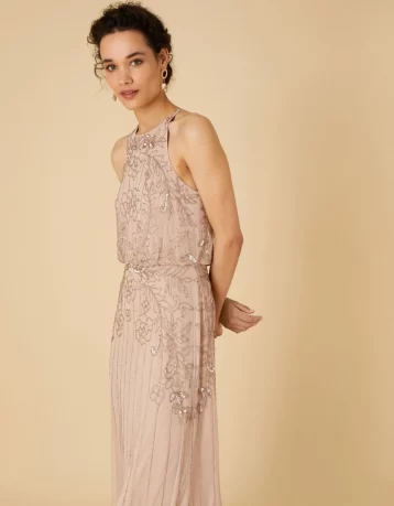 Monsoon Embellished maxi dress in recycled polyester pink