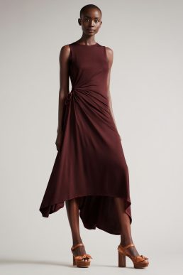 Ted Baker GIULLIA Jersey Dress With Ruched Circle Cut Out Brown