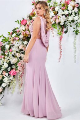 Goddiva Cowl Back Chiffon Maxi Bridesmaid Dress Light Pink Blush