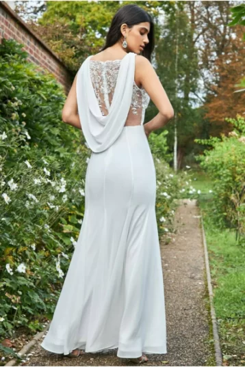 Goddiva Cowl Back Chiffon Maxi Bridesmaid Dress White