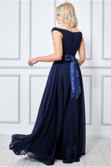 Goddiva Cowl Neck Chiffon Maxi Bridesmaid Dress Navy Blue