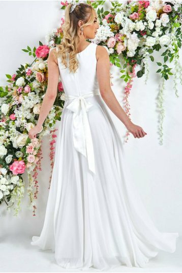 Goddiva Cowl Neck Chiffon Maxi Wedding Dress White